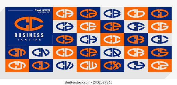 Set of abstract line oval letter C CC logo design