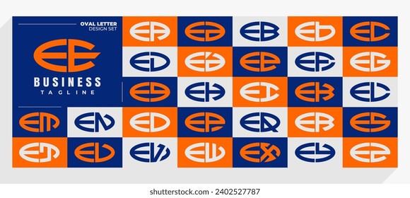 Set of abstract line oval letter E EE logo design