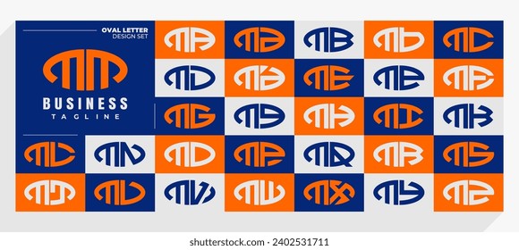 Set of abstract line oval letter M MM logo design