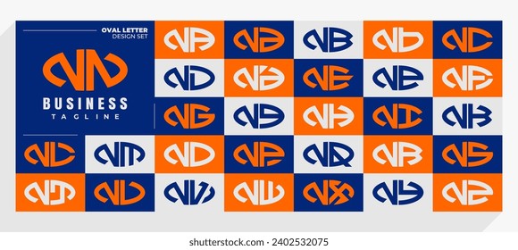 Set of abstract line oval letter N NN logo design