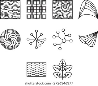 Conjunto de linha abstrata e padrões espiral de grade de onda de linha