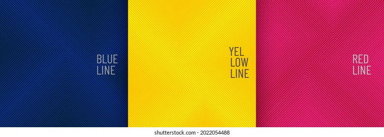 Set of abstract line stripes geometric square shape pattern on blue, yellow, pink red background. Simple flat line vibrant color futuristic concept collection design. Vector illustration