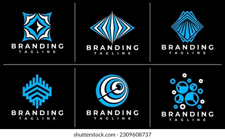 Set of abstract line technology logo design branding. Modern digital logo vector.