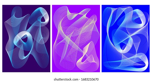 a set of abstract linear backgrounds. three pieces, vertical format, web colors, different shades of blue. stock vector illustration. EPS 10.