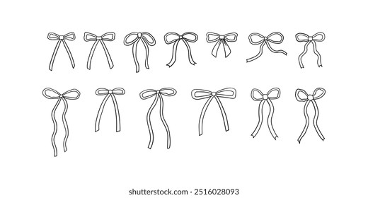 Conjunto de ícones de arco linear abstratos. Ilustração de contorno de vetor de várias faixas. Clipart desenhado à mão em estilo de esboço retrô