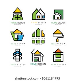 Set of abstract linear logos for construction or architecture company. Home decor and repair. vector emblems for interior decorators and designers
