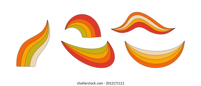 Eine Reihe abstrakter linearer Formen. Kurvige Regenbogen. Vektorgrafik einzeln auf weißem Hintergrund