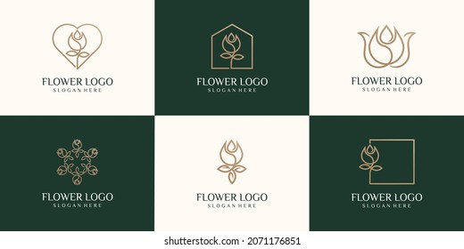 Satz von abstrakten linearen Tulpensymbol. Blumenknospensymbol. Schönheit, Spa-Salon, Kosmetik oder Boutique-Logo.