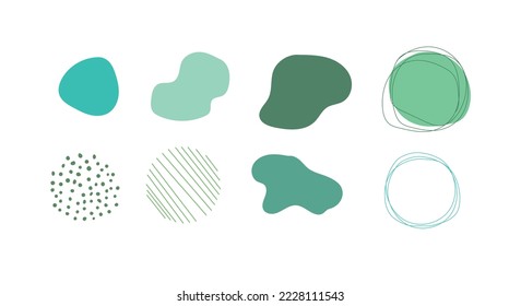 Set of abstract and linear vector shapes of green and turquoise color Illustration on white background.