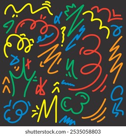 Set of abstract lines. Colorful and creative doodles.