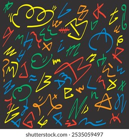 Set of abstract lines. Colorful and creative doodles.