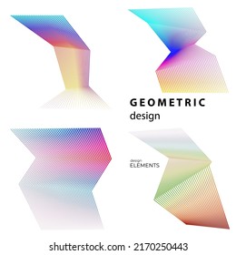 Establecer el elemento de diseño de colores de líneas abstractas en el fondo blanco de las ondas angulares. Vector Illustration eps 10 para grunge y elegante tarjeta de visita, folleto de impresión, volante, banners, carteles, portada, etiqueta, tela