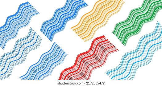 Set Abstract lines colors design element on white background of waves. Vector Illustration eps 10 for grunge elegant business card, print brochure, flyer, banners, cover book, label, fabric