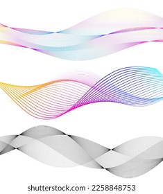 Set Abstract lines colors design element on white background of waves. Vector Illustration eps 10 for grunge elegant business card, print brochure, flyer, banners, cover book, label, fabric
