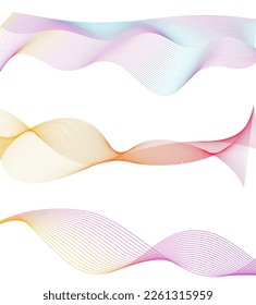 Set Abstract lines colors design element on white background of waves. Vector Illustration eps 10 for grunge elegant business card, print brochure, flyer, banners, cover book, label, fabric
