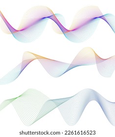 Set Abstract lines colors design element on white background of waves. Vector Illustration eps 10 for grunge elegant business card, print brochure, flyer, banners, cover book, label, fabric
