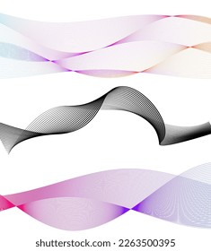 Set Abstract lines colors design element on white background of waves. Vector Illustration eps 10 for grunge elegant business card, print brochure, flyer, banners, cover book, label, fabric
