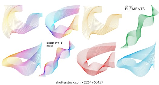 Set Abstract lines colors design element on white background of waves. Vector Illustration eps 10 for grunge elegant business card, print brochure, flyer, banners, cover book, label, fabric
