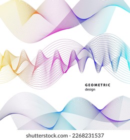 Set Abstract lines colors design element on white background of waves. Vector Illustration eps 10 for grunge elegant business card, print brochure, flyer, banners, cover book, label, fabric

