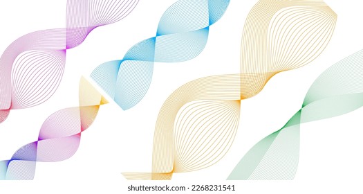 Set Abstract lines colors design element on white background of waves. Vector Illustration eps 10 for grunge elegant business card, print brochure, flyer, banners, cover book, label, fabric
