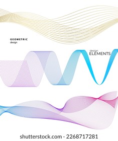 Set Abstract lines colors design element on white background of waves. Vector Illustration eps 10 for grunge elegant business card, print brochure, flyer, banners, cover book, label, fabric

