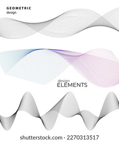 Set Abstract lines colors design element on white background of waves. Vector Illustration eps 10 for grunge elegant business card, print brochure, flyer, banners, cover book, label, fabric
