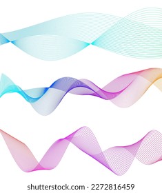 Set Abstract lines colors design element on white background of waves. Vector Illustration eps 10 for grunge elegant business card, print brochure, flyer, banners, cover book, label, fabric
