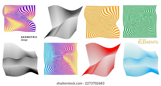 Set Abstract lines colors design element on white background of waves. Vector Illustration eps 10 for grunge elegant business card, print brochure, flyer, banners, cover book, label, fabric

