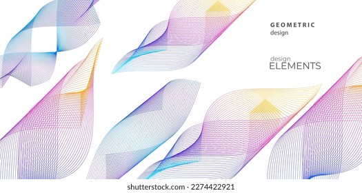 Establecer el elemento de diseño de colores de líneas abstractas en el fondo blanco de las ondas. Vector Illustration eps 10 para grunge y elegante tarjeta de visita, folleto de impresión, volante, banners, carteles, portada, etiqueta, tela
