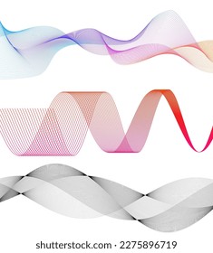 Set Abstract lines colors design element on white background of waves. Vector Illustration eps 10 for grunge elegant business card, print brochure, flyer, banners, cover book, label, fabric
