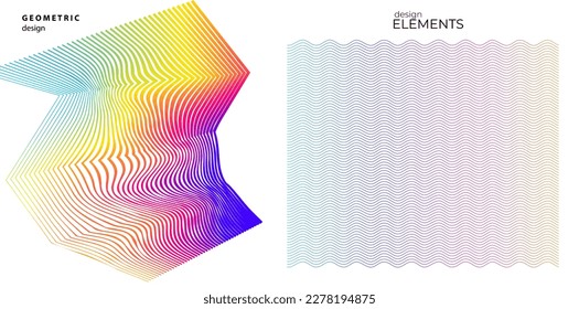 Set Abstract lines colors design element on white background of waves. Vector Illustration eps 10 for grunge elegant business card, print brochure, flyer, banners, cover book, label, fabric
