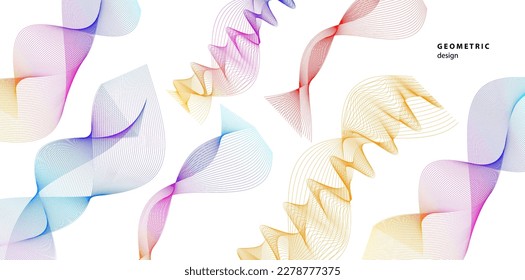 Set Abstract lines colors design element on white background of waves. Vector Illustration eps 10 for grunge elegant business card, print brochure, flyer, banners, cover book, label, fabric
