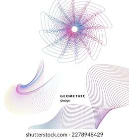 Set Abstract lines colors design element on white background of waves. Vector Illustration eps 10 for grunge elegant business card, print brochure, flyer, banners, cover book, label, fabric
