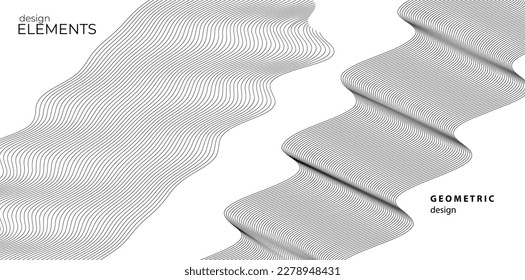 Set Abstract lines colors design element on white background of waves. Vector Illustration eps 10 for grunge elegant business card, print brochure, flyer, banners, cover book, label, fabric
