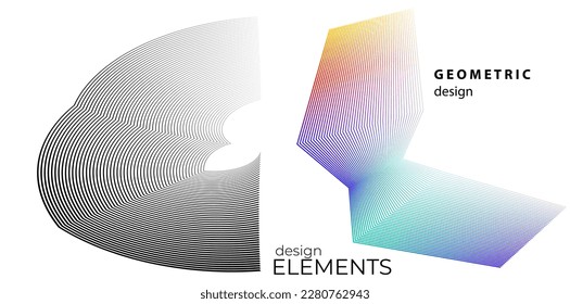 Set Abstract lines colors design element on white background of waves. Vector Illustration eps 10 for grunge elegant business card, print brochure, flyer, banners, cover book, label, fabric
