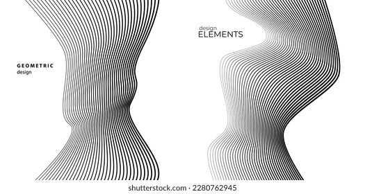 Set Abstract lines colors design element on white background of waves. Vector Illustration eps 10 for grunge elegant business card, print brochure, flyer, banners, cover book, label, fabric
