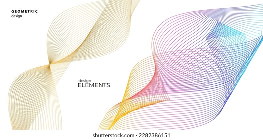 Set Abstract lines colors design element on white background of waves. Vector Illustration eps 10 for grunge elegant business card, print brochure, flyer, banners, cover book, label, fabric
