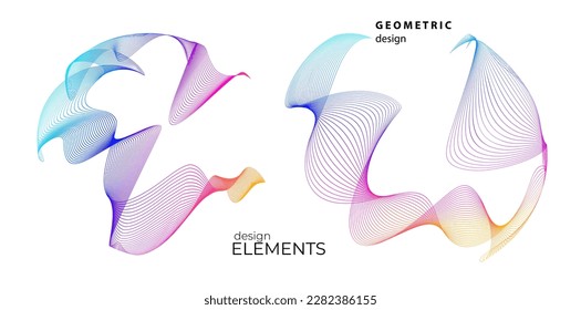 Set Abstract lines colors design element on white background of waves. Vector Illustration eps 10 for grunge elegant business card, print brochure, flyer, banners, cover book, label, fabric
