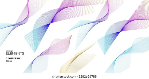 Establecer el elemento de diseño de colores de líneas abstractas en el fondo blanco de las ondas. Vector Illustration eps 10 para grunge y elegante tarjeta de visita, folleto de impresión, volante, banners, carteles, portada, etiqueta, tela
