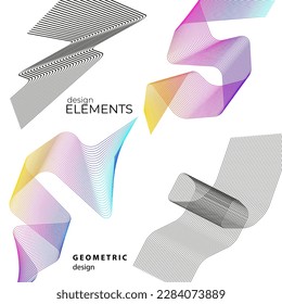 Set Abstract lines colors design element on white background of waves. Vector Illustration eps 10 for grunge elegant business card, print brochure, flyer, banners, cover book, label, fabric
