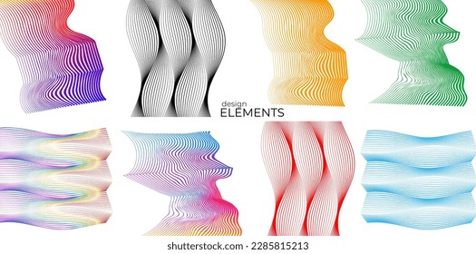Establecer el elemento de diseño de colores de líneas abstractas en el fondo blanco de las ondas. Vector Illustration eps 10 para grunge y elegante tarjeta de visita, folleto de impresión, volante, banners, carteles, portada, etiqueta, tela
