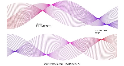 Set Abstract lines colors design element on white background of waves. Vector Illustration eps 10 for grunge elegant business card, print brochure, flyer, banners, cover book, label, fabric
