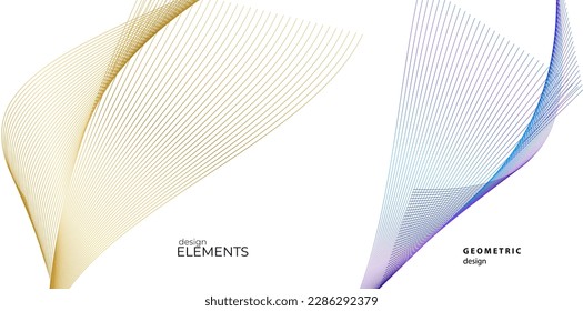 Set Abstract lines colors design element on white background of waves. Vector Illustration eps 10 for grunge elegant business card, print brochure, flyer, banners, cover book, label, fabric
