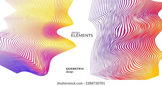 Set Abstract lines colors design element on white background of waves. Vector Illustration eps 10 for grunge elegant business card, print brochure, flyer, banners, cover book, label, fabric
