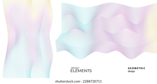 Set Abstract lines colors design element on white background of waves. Vector Illustration eps 10 for grunge elegant business card, print brochure, flyer, banners, cover book, label, fabric
