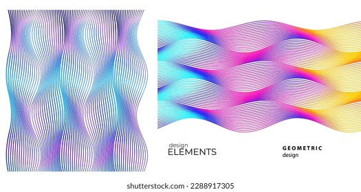 Set Abstract lines colors design element on white background of waves. Vector Illustration eps 10 for grunge elegant business card, print brochure, flyer, banners, cover book, label, fabric

