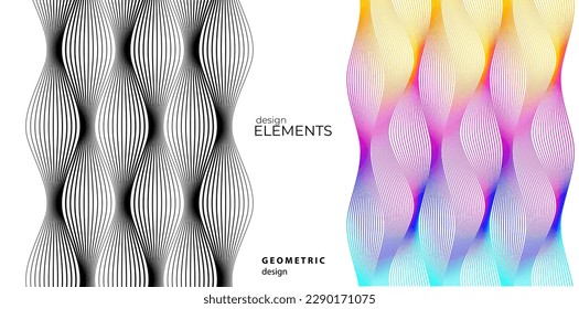 Set Abstract lines colors design element on white background of waves. Vector Illustration eps 10 for grunge elegant business card, print brochure, flyer, banners, cover book, label, fabric
