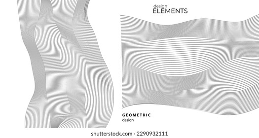 Set Abstract lines colors design element on white background of waves. Vector Illustration eps 10 for grunge elegant business card, print brochure, flyer, banners, cover book, label, fabric

