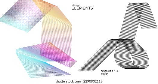Set Abstract lines colors design element on white background of waves. Vector Illustration eps 10 for grunge elegant business card, print brochure, flyer, banners, cover book, label, fabric
