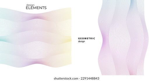 Set Abstract lines colors design element on white background of waves. Vector Illustration eps 10 for grunge elegant business card, print brochure, flyer, banners, cover book, label, fabric
